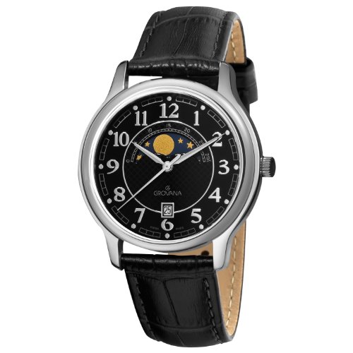 GROVANA 1026.1537 - Reloj de pulsera hombre, piel, color negro