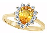 2.00 cttw 925 Sterling Silver 14K Yellow Gold Plated Genuine Pear Shape Orange Sapphire Engagement Ring - Gold Plated Silver