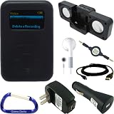 Premium Combo Pack: Rubberized (Black) Silicone Skin Case, USB 2in1 Sync / Charging Cable, USB Car Charger, USB Wall / Travel Charger, Earphones, Cube Foldable Speaker Dock, 3.5mm Retractable Auxiliary Stereo Cable, and Free Carabiner Key Chain for the SanDisk Sansa Clip+ Plus