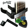 Jim Dunlop Acoustic Guitar Accessories Saver Pack - *DELUXE QUALITY* Trigger Capo, Tortex Picks and Holder, Black String Winder