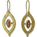 Gold Overlay Marquis Garnet Dangle Earrings by Sajen