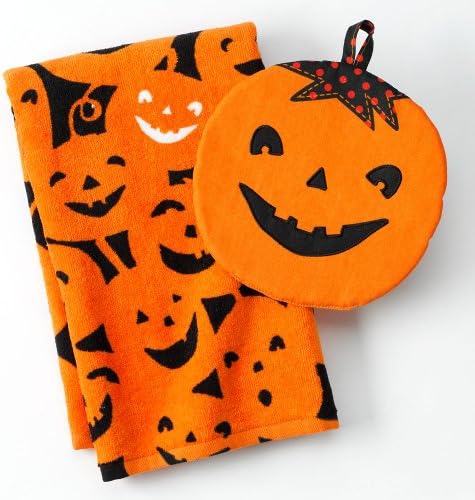 Halloween Pumpkin Kitchen Towel and Pot Holder Set