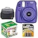 Fujifilm Instax Mini 8 Instant Film Camera (Grape Purple) With Fujifilm Instax Mini 5 Pack Instant Film (50 Shots) + Compact Bag Case + Batteries Top Kit - International Version (No Warranty)