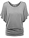 Amstt Womens Pure Color Short Sleeve Boat Neck Dolman Drape Tunics Top