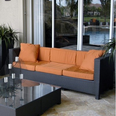 Monaco Sofa in Espresso Fabric: Tuscan Orange