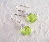 Briolette Crystal Drop Coil and Spiral Wrapped Sterling Silver Earrings, Peridot