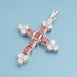 Sterling Silver Pendant - Clear Round / Garnet Baguette Cubic Zirconia - Cross - Byzantine Style - 15mm Height