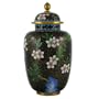 Collectible Vintage Pre-Owned Beautiful Black Lidded Cloisonne Potiche (Jar) with Flowers and Blue Bird; 7-1/8 inches tall and 3-7/8 inches wide