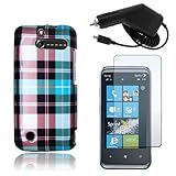 HTC Arrive T7575 / 7 Pro - Blue Checked Plaid Hard Plastic Skin Case Cover  ....