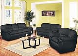 Leather Sofa Set - 3 Piece in Black Leather - Ivana - IVA-SOFA-SET-1
