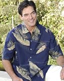 Floral silk camp shirt in Tournament Blue, Size 2XL