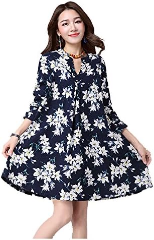 Voguestand Women's Regular Fit Empire Waist Hidden Zipper Linen Dress White One Size