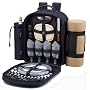 Picnic at Ascot Classic Blue Picnic Backpack for Four with Blanket