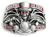 RIDE FREE, DIE FREE Belt Buckle Skull Bat Winged Biker Mayhem