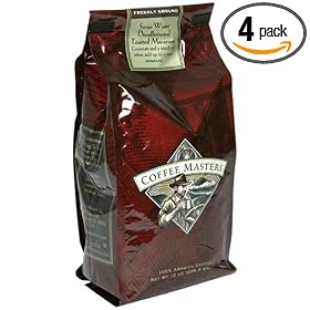 Coffee Masters Flavored Coffee, Toasted Macaroon Decaffeinated, Swiss Water Processed, Ground, 12-Ounce Valve Bag, (Pack of 4)