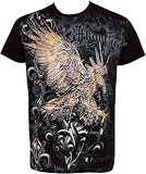 Clutching Eagle & Fleur De Lis Metallic Silver Embossed Short Sleeve Crew Neck Cotton Mens Fashion T-Shirt