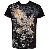 Clutching Eagle & Fleur De Lis Metallic Silver Embossed Short Sleeve Crew Neck Cotton Mens Fashion T-Shirt
