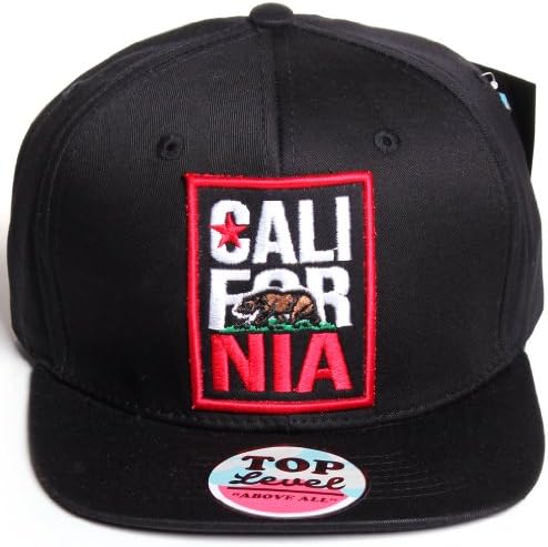 California Republic Flat Bill Flag Style Snapback Hat Cap (Adjustable, All Black)