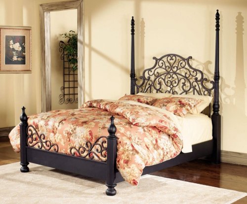 Powell 896-083 Hills of Provence Antique Black over Terra Cotta King Size Poster Bed ships in 3 cartons