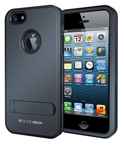 iPhone 5s Case, BUDDIBOX [Shield] Slim Dual Layer Protective Case with Kickstand for Apple iPhone 5 and 5s, (Dark Blue)