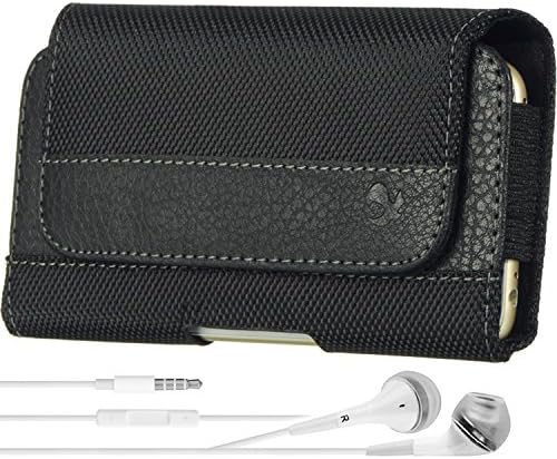 Samsung Galaxy Smartphones (Grand Neo Plus, A7, Grand Max, E5, E7 &amp; More Case, Sport Travel Business Nylon Leather Hip Holster w Belt Clip/Loop [962] + VG Headphones