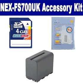 Sony NEX-FS700UK Camcorder Accessory Kit includes: SDNPF970 Battery, ZELCKSG Care & Cleaning, KSD4GB Memory Card