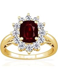 18K Yellow Gold Cushion Cut Ruby Ring With Sidestones (GIA Certificate)
