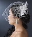 White Feather Fascinator with Birdcage Veil - Bridal Hair Accessories