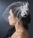 White Feather Fascinator with Birdcage Veil - Bridal Hair Accessories