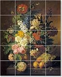 Jan Frans Van Dael Flowers Tile Mural Traditional House Construction. 24x36 in. using (24) 6x6 tiles