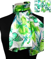 Scarf Flower Butterfly Green Neckerchief Oblong 13"x60"