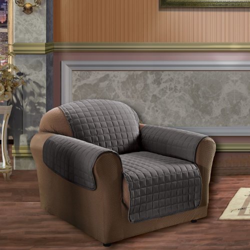Elegance Linen Quilted Slip Cover Water-Absorbent Furniture Protector for Chair, Gray