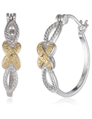 18k Yellow Gold Plated Sterling Silver Two-Tone Yellow Diamond Accent Crossover Hoop Earrings