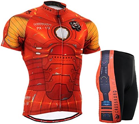 Outdoor Cycling MTB Compression Hot Robot T-Shirt & Shorts Suit f_d060 Black+Red M