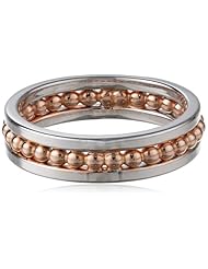 Sterling Silver Beaded Two-Tone Rhodium and Rose Gold Plated Ring