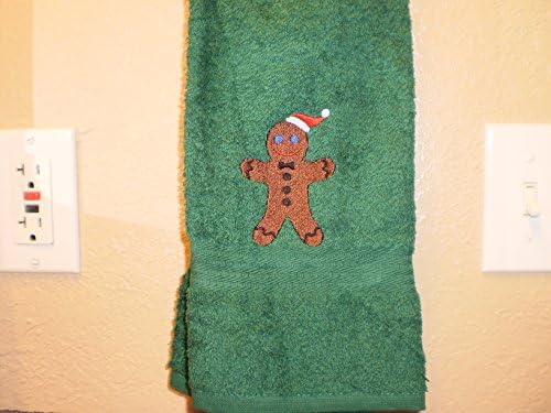 Embroidered "Gingerbread Man" on Green Handtowel