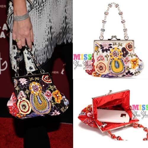 Bea101 Ivory Small Embroidered Beaded Evening Purse Party Clutch Handbag with Beaded Hidden Handle