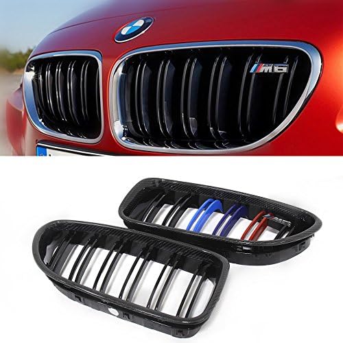 Carbon Fiber Front Grille TRI Color Dual Slats Kidney Grill with M6 Emblem for BMW 6 Series F06 F12 F13 M6 630i 640i 640d 650i