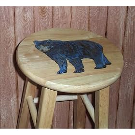 Oak Wood Bear Bar Stool Hand Painted Lodge by Handcrafted Houseandcraft