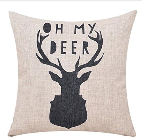 Background primary color Black deer head OH MY DEER Throw Pillow Case Cushion Cover Decorative Cotton Blend Linen Pillowcase for Sofa 18 "X 18 "