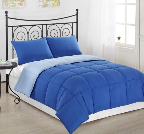 2 Piece Reversible Down Alternative Comforter Set Medium Weight, Twin/Twin XL, Royal Blue/Light Blue