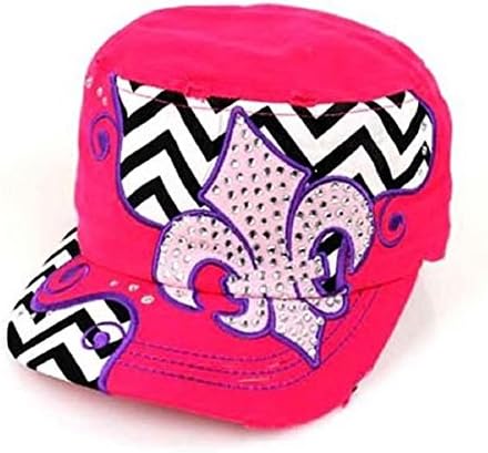 HOT Pink, Black, White, Purple, Pink & Silver Chevron Baseball Cap, Clear Gemstone Rhinestone Details, Fleur De Lis, Great for Mardi Gras and New Orleans Saints Fans.