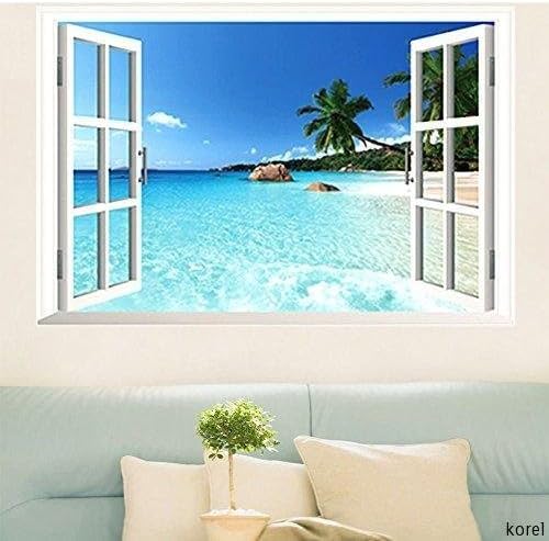 ANKRY Large Removable Beach Sea 3D Window Decal WALL STICKER Home Decor Exotic Beach View Art Wallpaper Mural