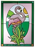 14 Stained ART Glass TROPICAL PINK FLAMINGO Bird WHIMSICAL Retro WINDOW Panel