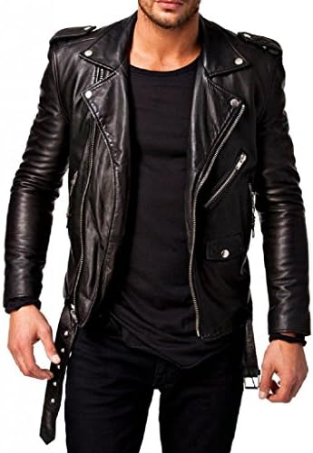 SAWD LEATHER Men's Lambskin LEATHER Motorcycle Biker jacket - Medium