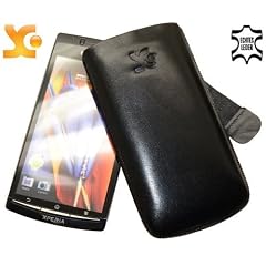 Suncase Ledertasche (Lasche mit R�ckzugfunktion) f�r Sony Ericsson Xperia arc / arc S schwarz