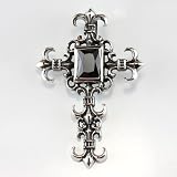 Fleur De Lis Sterling Silver Cross Pendant with Cubic Zirconia