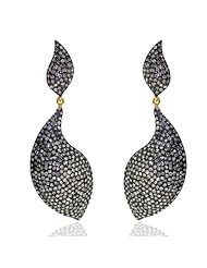 14kt Yellow Gold Diamond Pave Designer Dangle Earrings Silver Fashion Jewelry