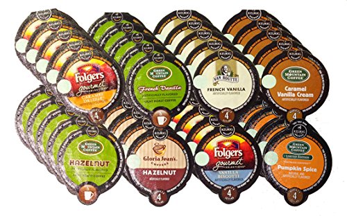 NEW! 40 Count - Flavored Coffee VUE Cups Variety Pack (Limited Edition Pumpkin Spice, Folgers Caramel Drizzle, Van Houtte French Vanilla, GM Caramel Vanilla Cream, GM Hazelnut, GM French Vanilla, Folgers Vanilla Biscotti & Gloria Jean's Hazelnut)