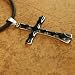 J1073 Designer Inspired Black Large Cross Pendant Italian Style Stainless Steel Uni-sex Pendant on a Rubber Cord Gift Boxed